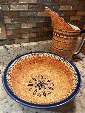 Handcrafted Orange Ceramic Serving Bowl - Vibrant Pattern